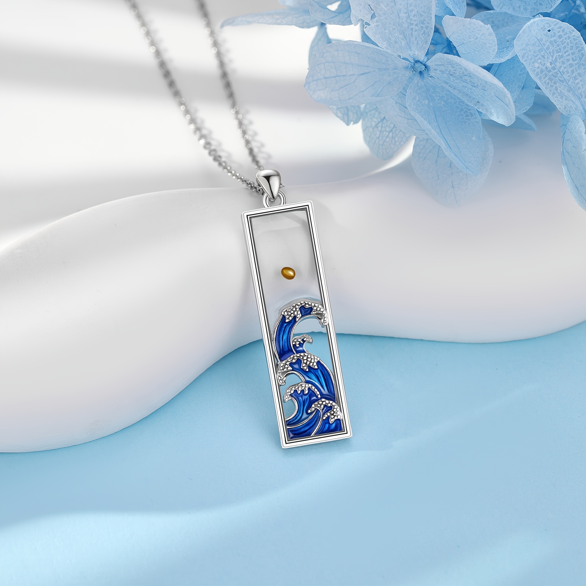 Elegant Wave Bar Pendant Necklace in 925 Sterling Silver